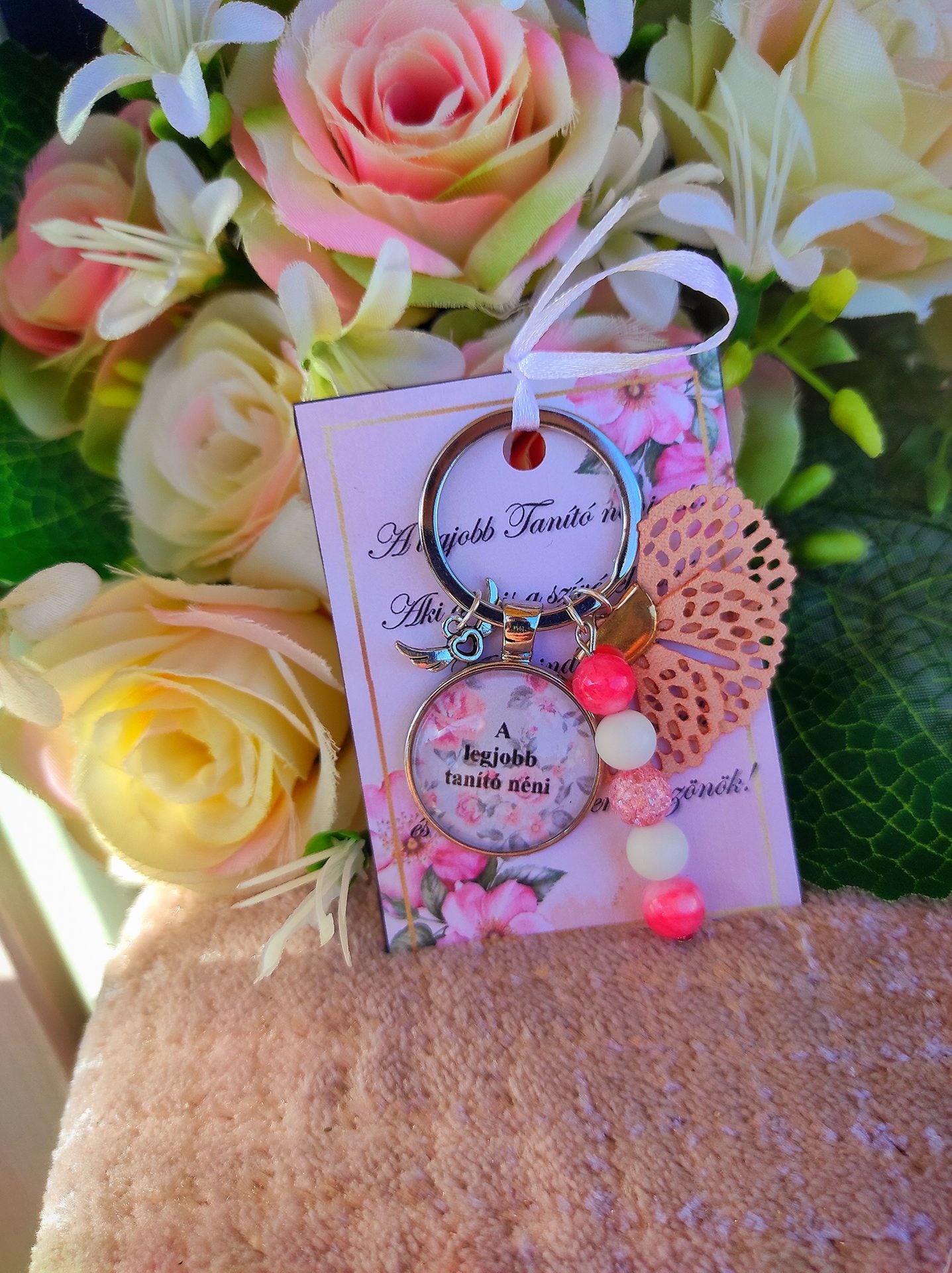 Ajándék pedagógusnak kulcstartó rózsaszín